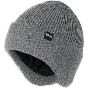 Unisex Grey Fleece Thermal Lined Knit Warm Earflap Winter Classic Stocking Cap